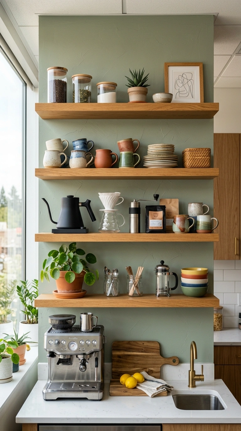 009 Open Shelving Wall A full wall of four open wood s