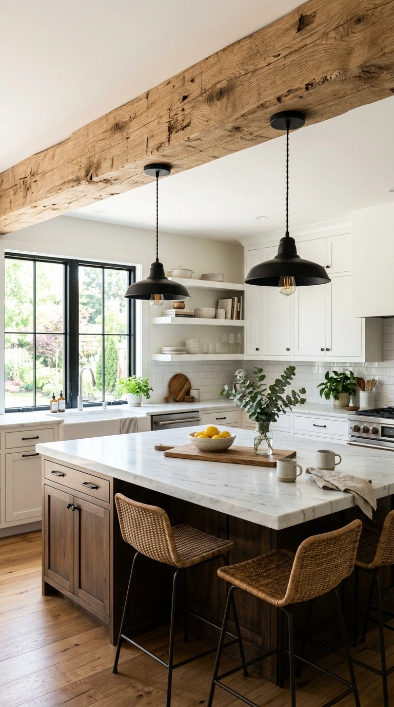 009 Rustic Beam Accent A kitchen with a rough sawn woo