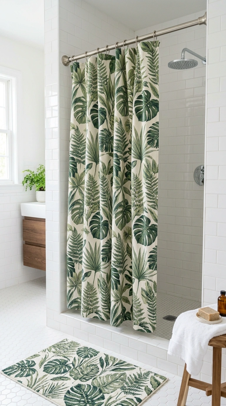 009 Statement Shower Curtain A bathroom shower area wi