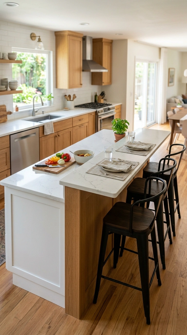009 Two Tier Counter A kitchen peninsula with a lower