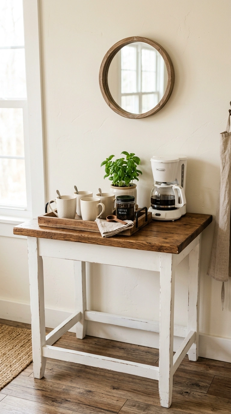010 Farmhouse Side Table A white painted farmhouse sid