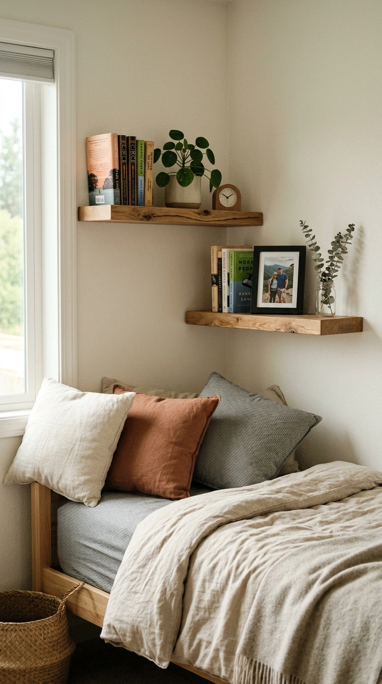 010 Floating Shelves Storage A bedroom wall beside the