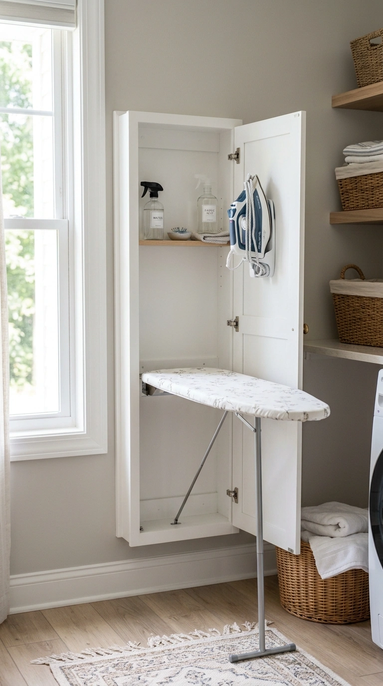 010 Ironing Board Nook A slim white cabinet with the d