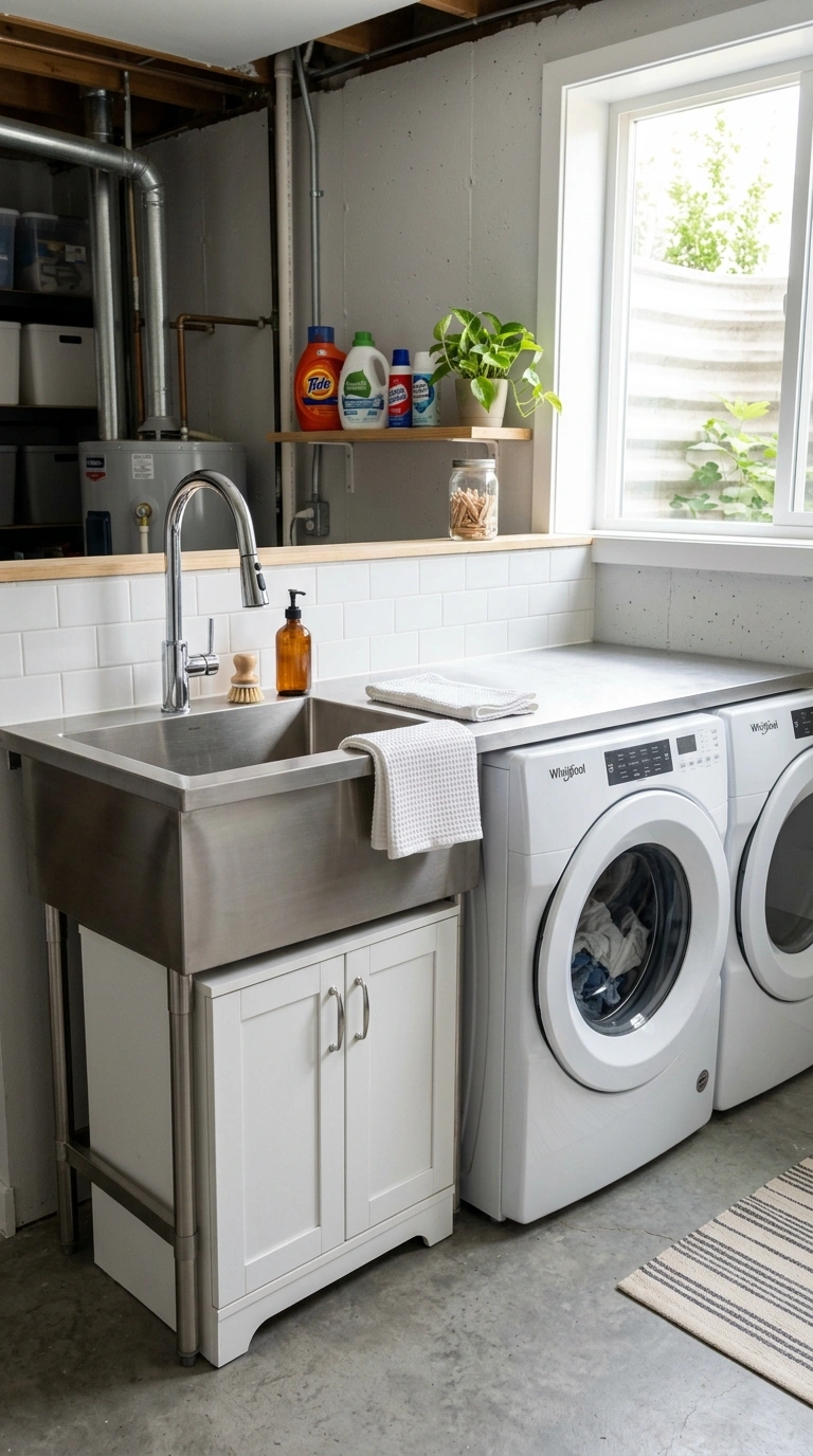 010 Laundry Sink Station A basement laundry room with