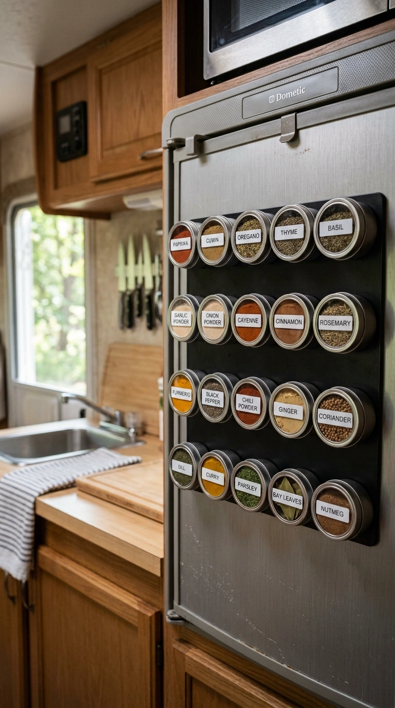 010 Magnetic Spice Rack A magnetic spice rack mounted