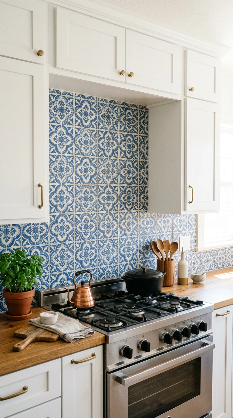 010 Patterned Tile Backsplash A kitchen wall behind a