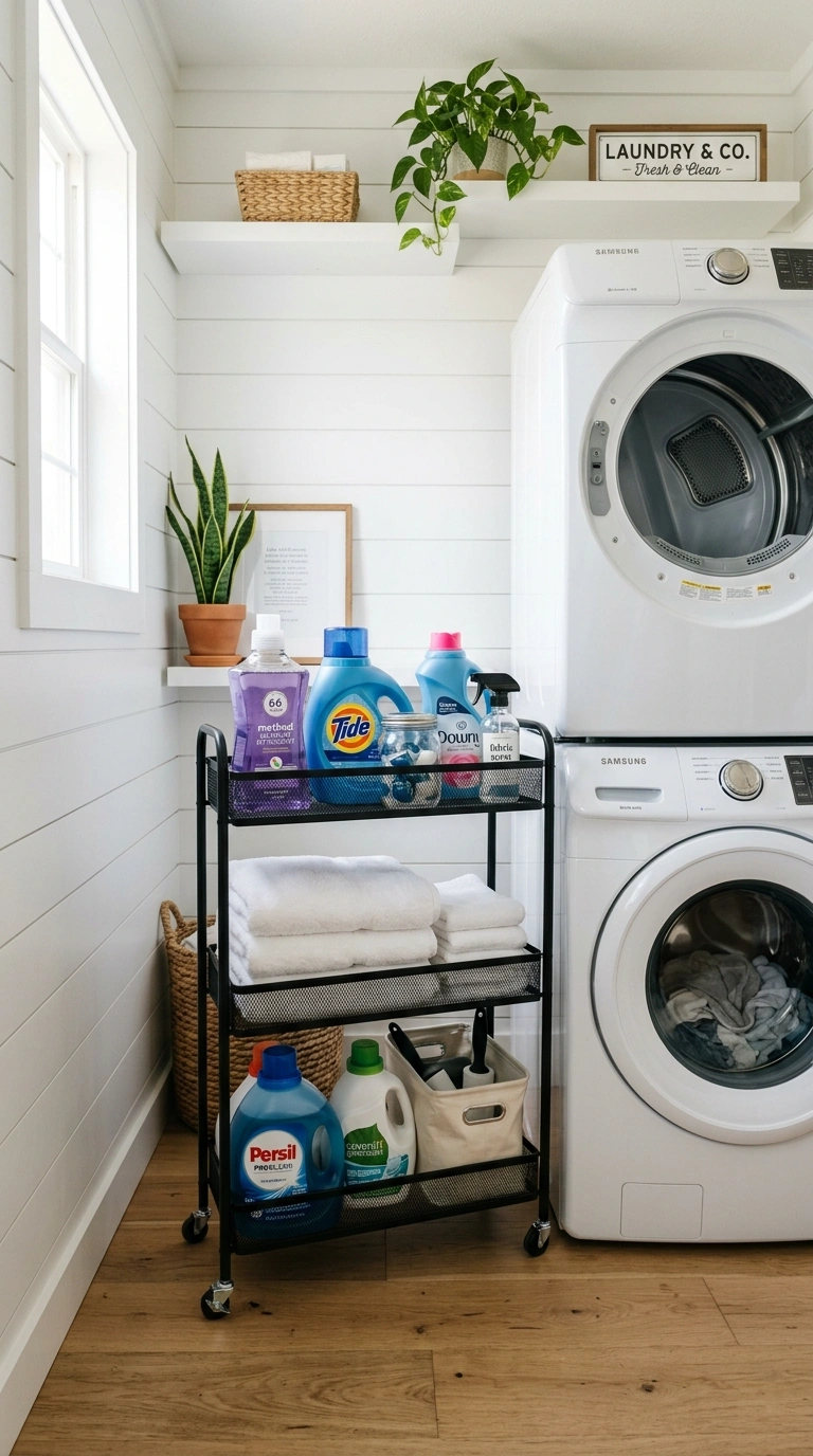 010 Rolling Storage Cart A small laundry room with a n