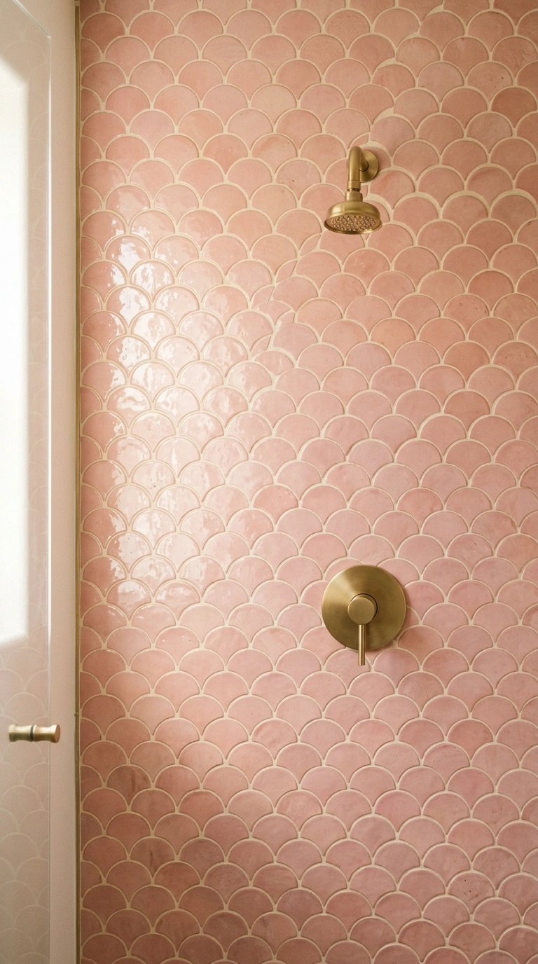 010 Scalloped Fish Scale Tile A powder room shower wal