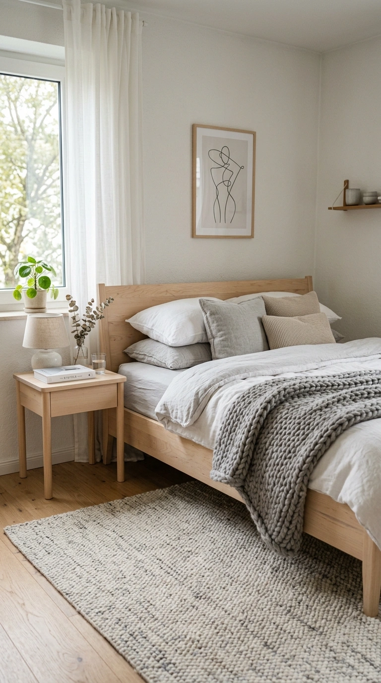 010 Scandinavian Cozy Style A bedroom with a light bir