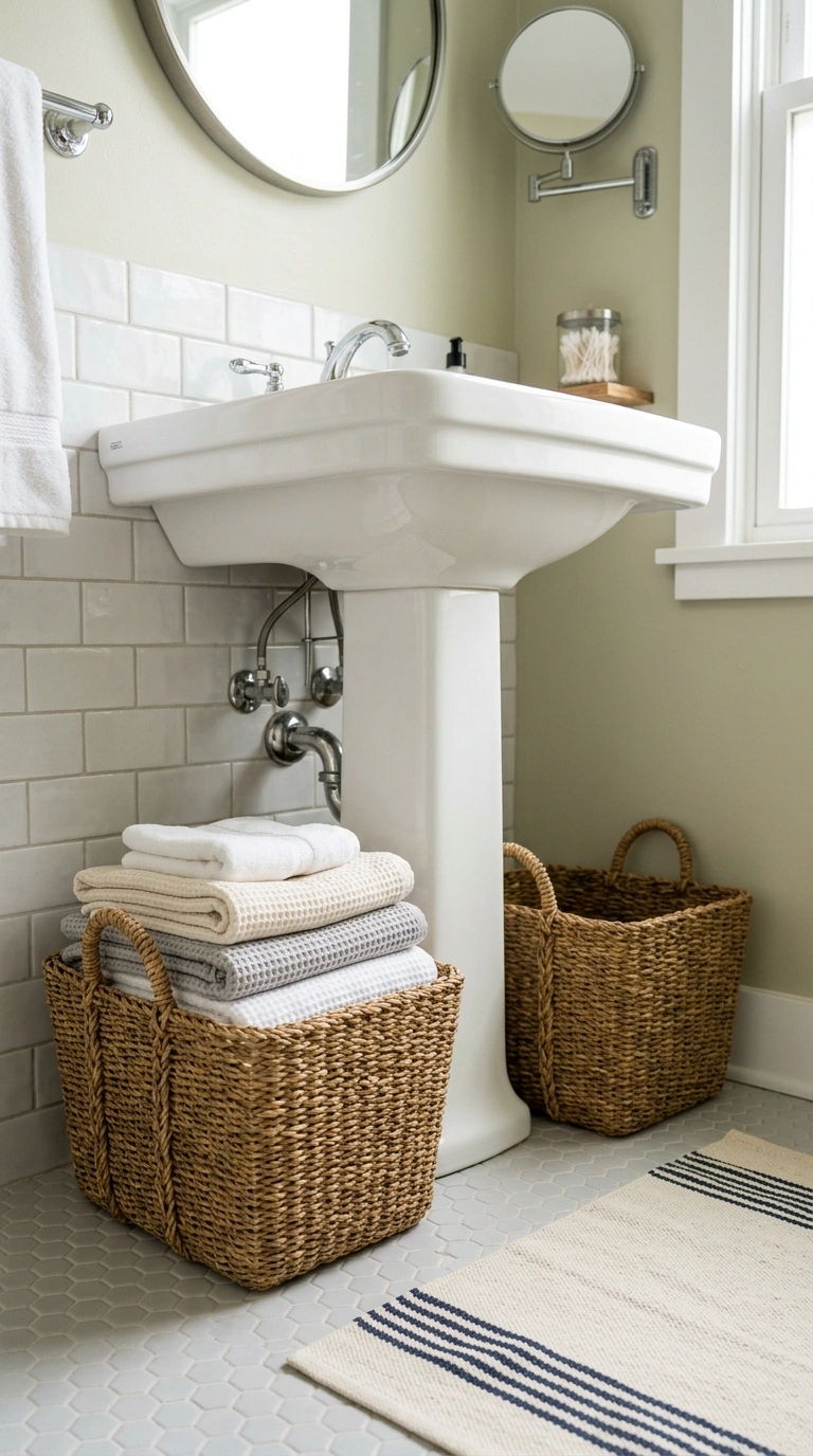 010 Under Sink Baskets A small bathroom with an open v