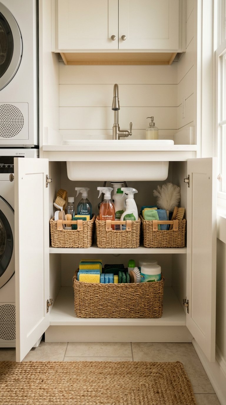 010 Under Sink Baskets A small laundry room cabinet un