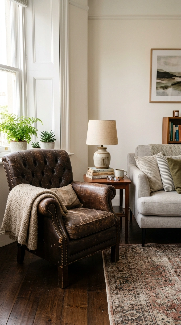 010 Vintage Furniture Piece A living room corner featu