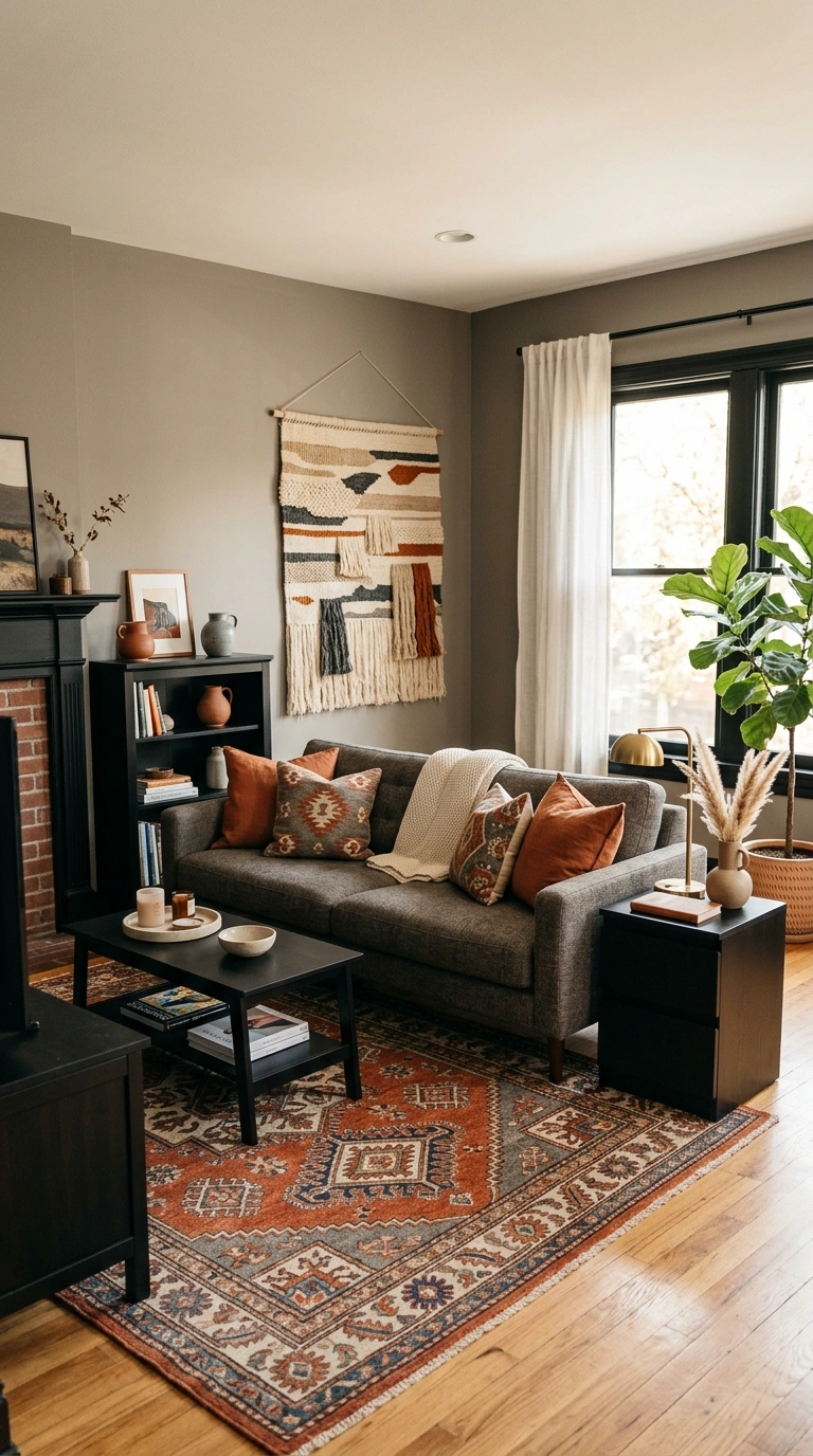 010 Warm Gray and Rust Orange A living room with warm
