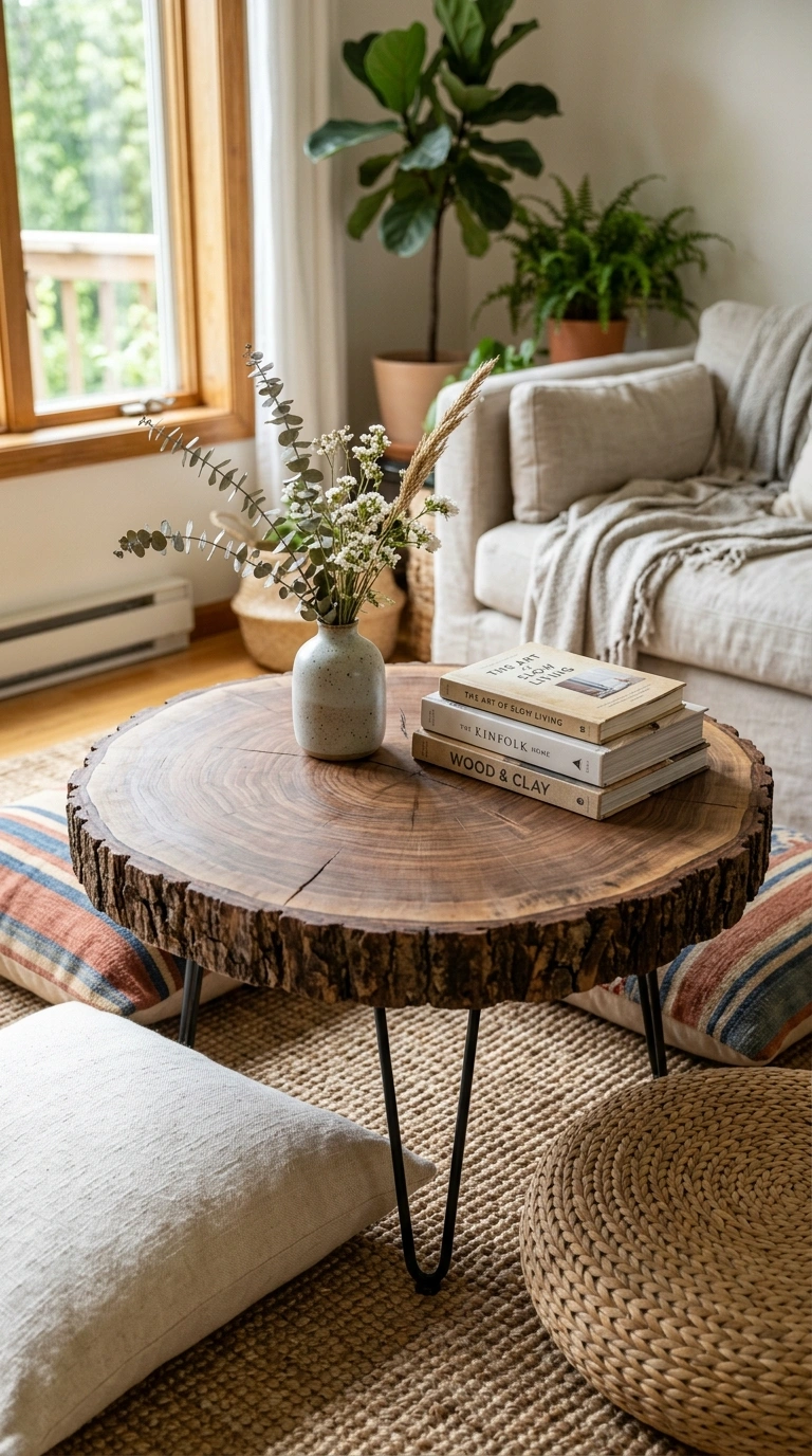 010 Wood Slice Table A raw edge wood slice coffee tabl