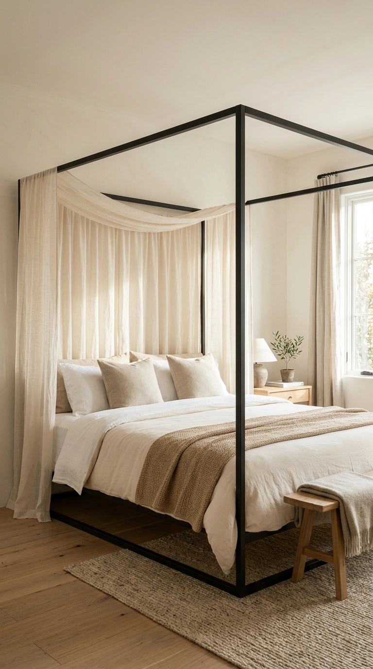 011 Canopy Bed Frame A bedroom with a metal canopy bed