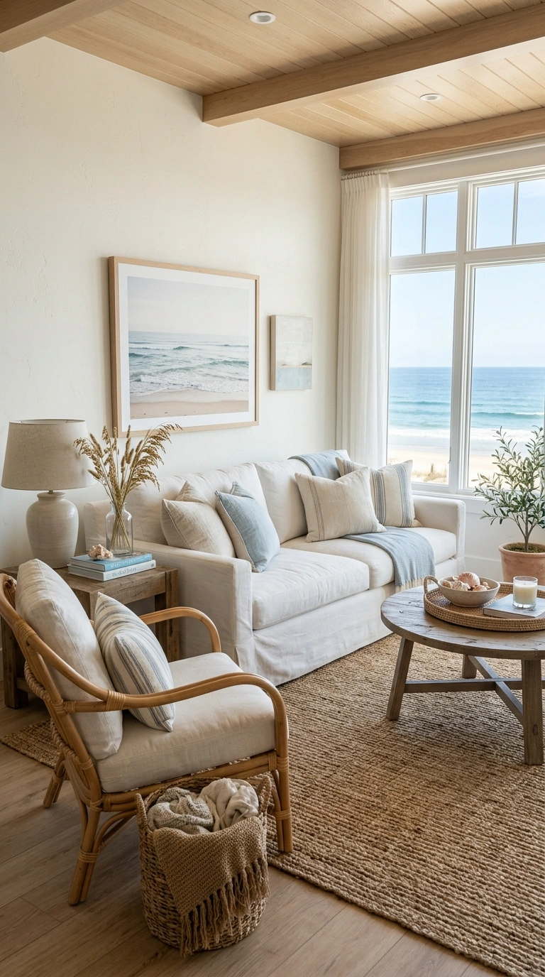 011 Coastal Linen Decor A bright coastal style living