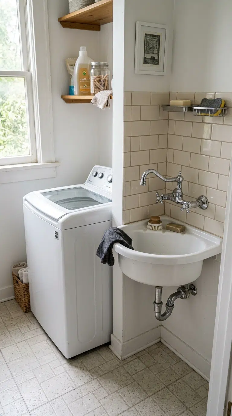 011 Corner Utility Sink A narrow laundry room with a w