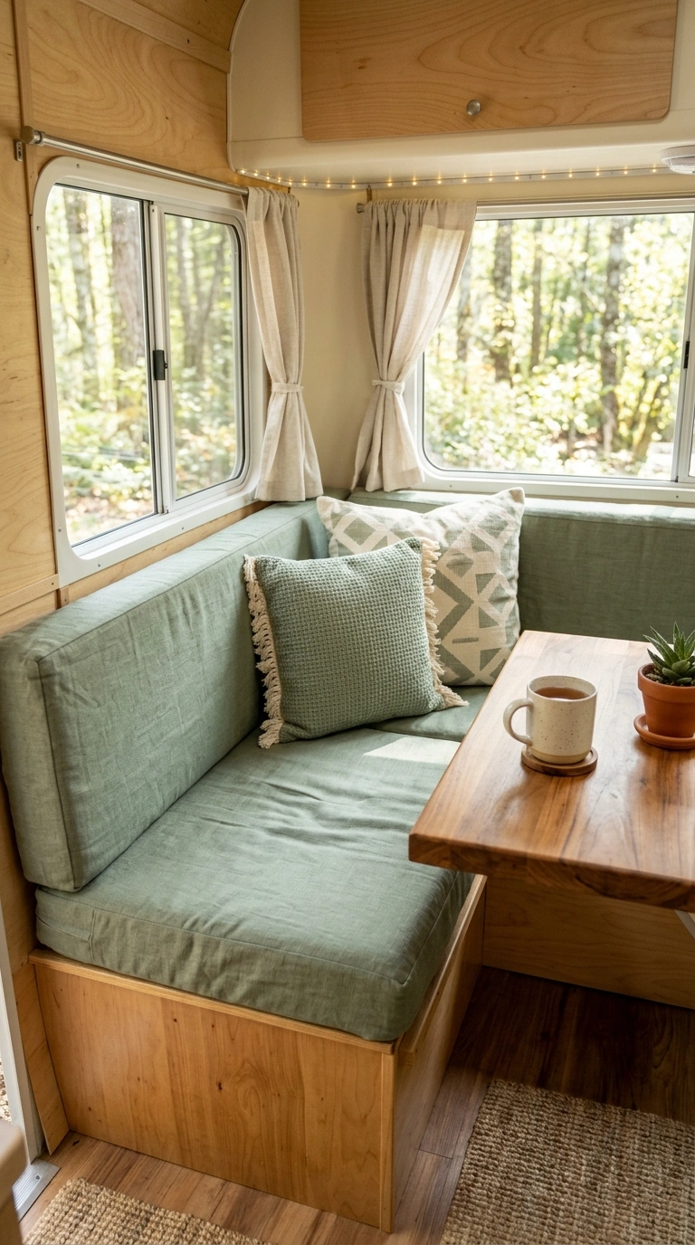 011 Cushion Color Swap A camper dinette bench with fre