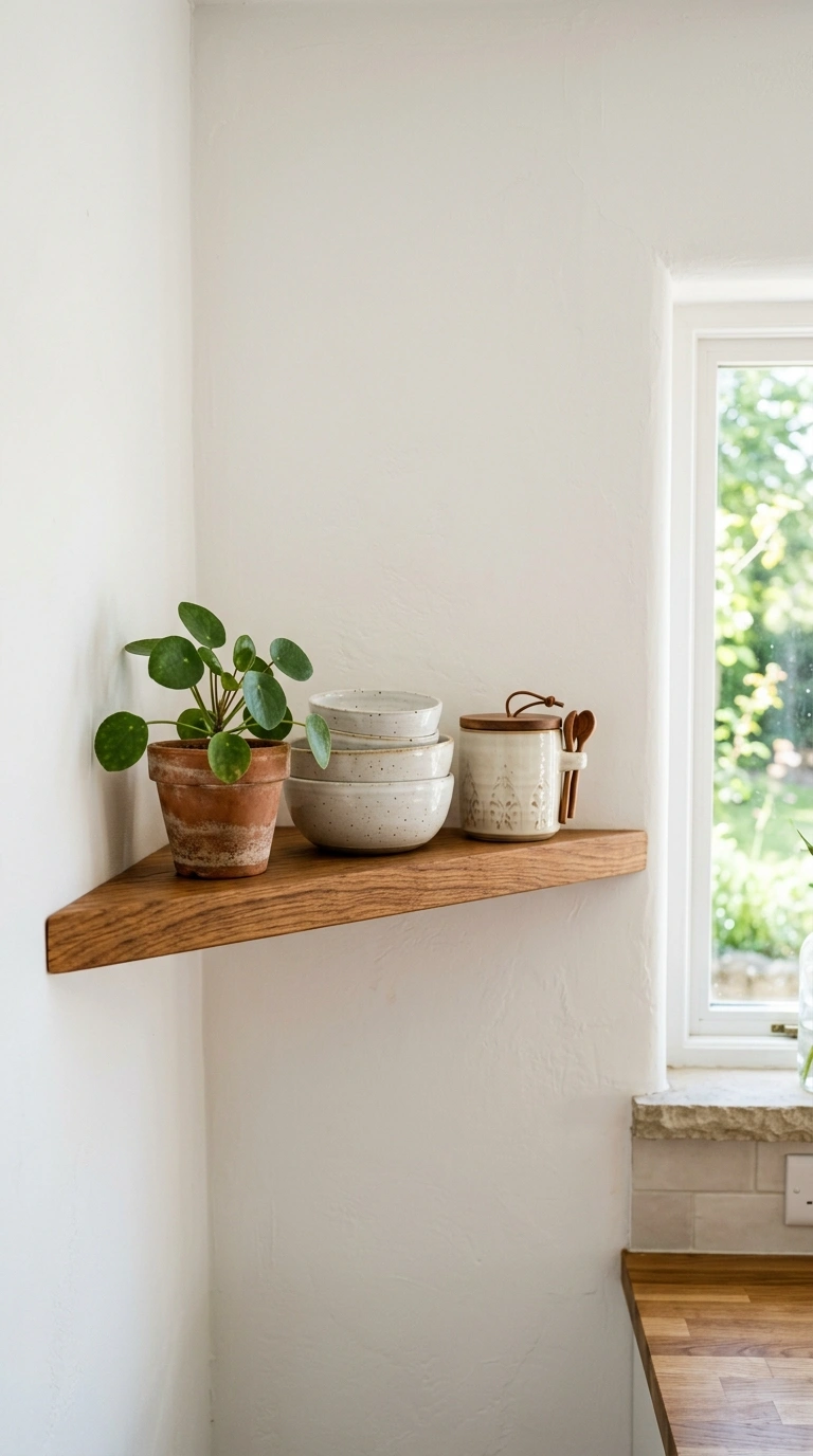 011 Floating Corner Shelf A diagonal floating wood she