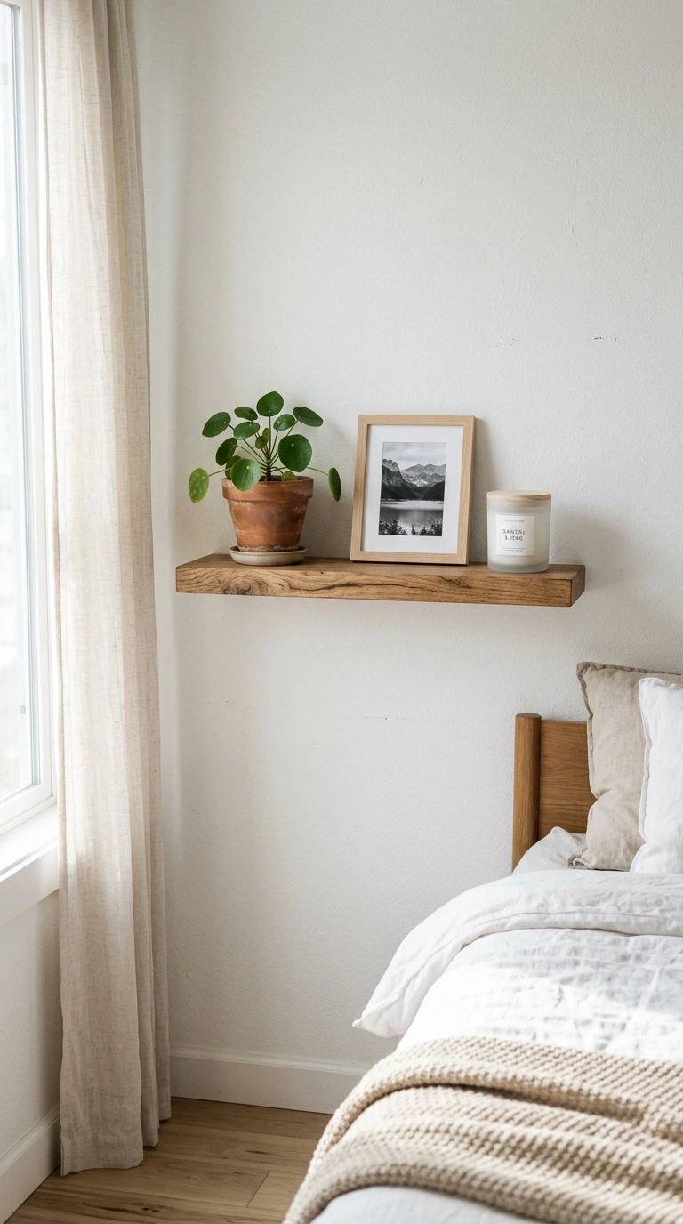 011 Minimal Floating Shelf A small bedroom wall beside