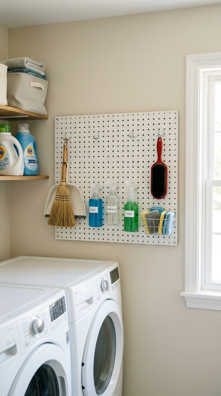 011 Pegboard Wall Organizer A white painted pegboard m