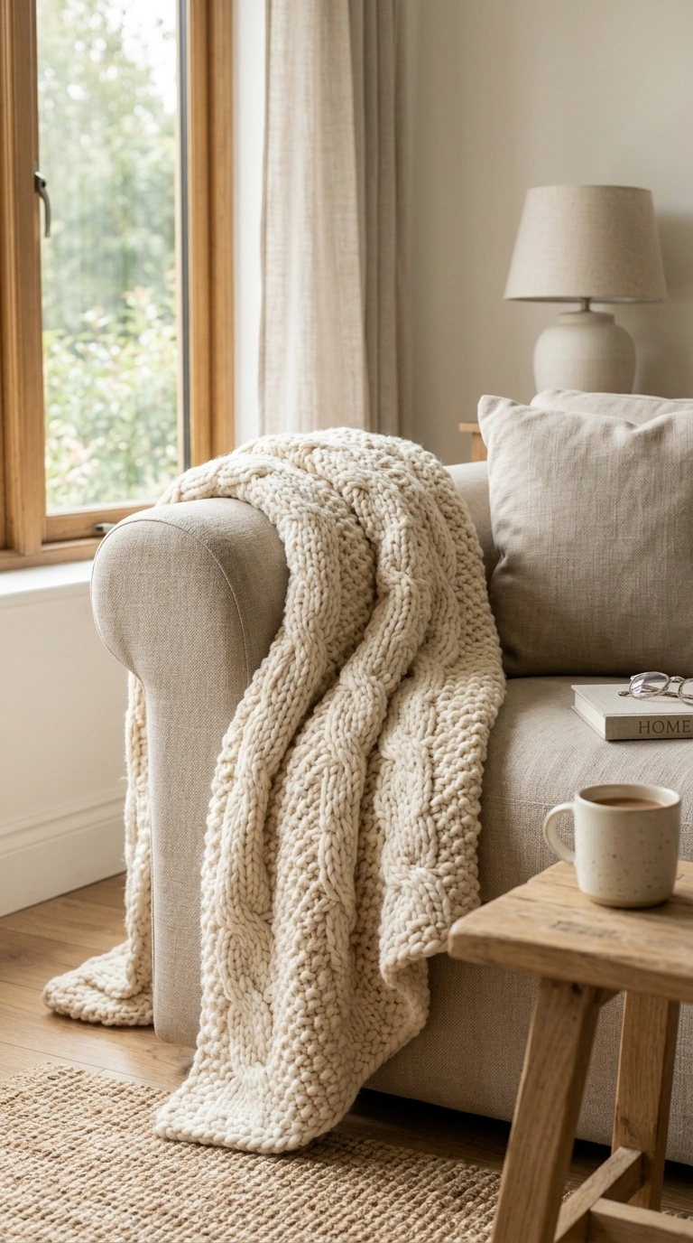011 Textured Throw Blanket A chunky cream knit throw b
