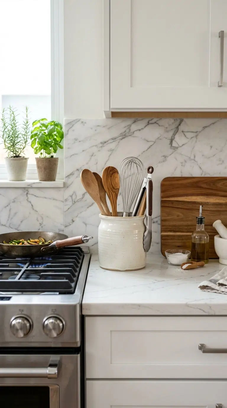 011 Utensil Crock Station A kitchen counter beside a s