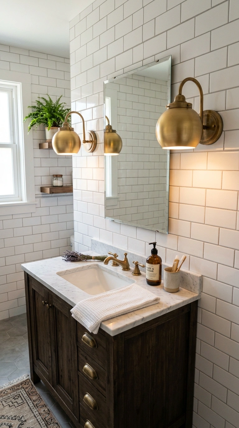 011 Vintage Wall Sconces A bathroom vanity with two br