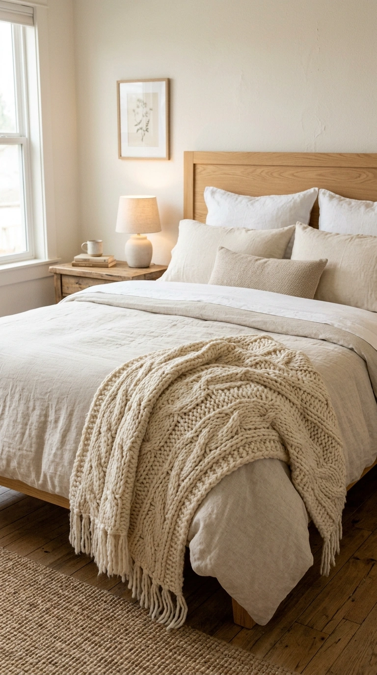 012 Cozy Throw Blanket A chunky knit cream throw blank