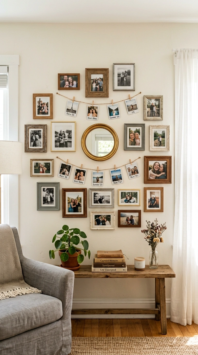 012 Personal Photo Wall A living room wall styled with