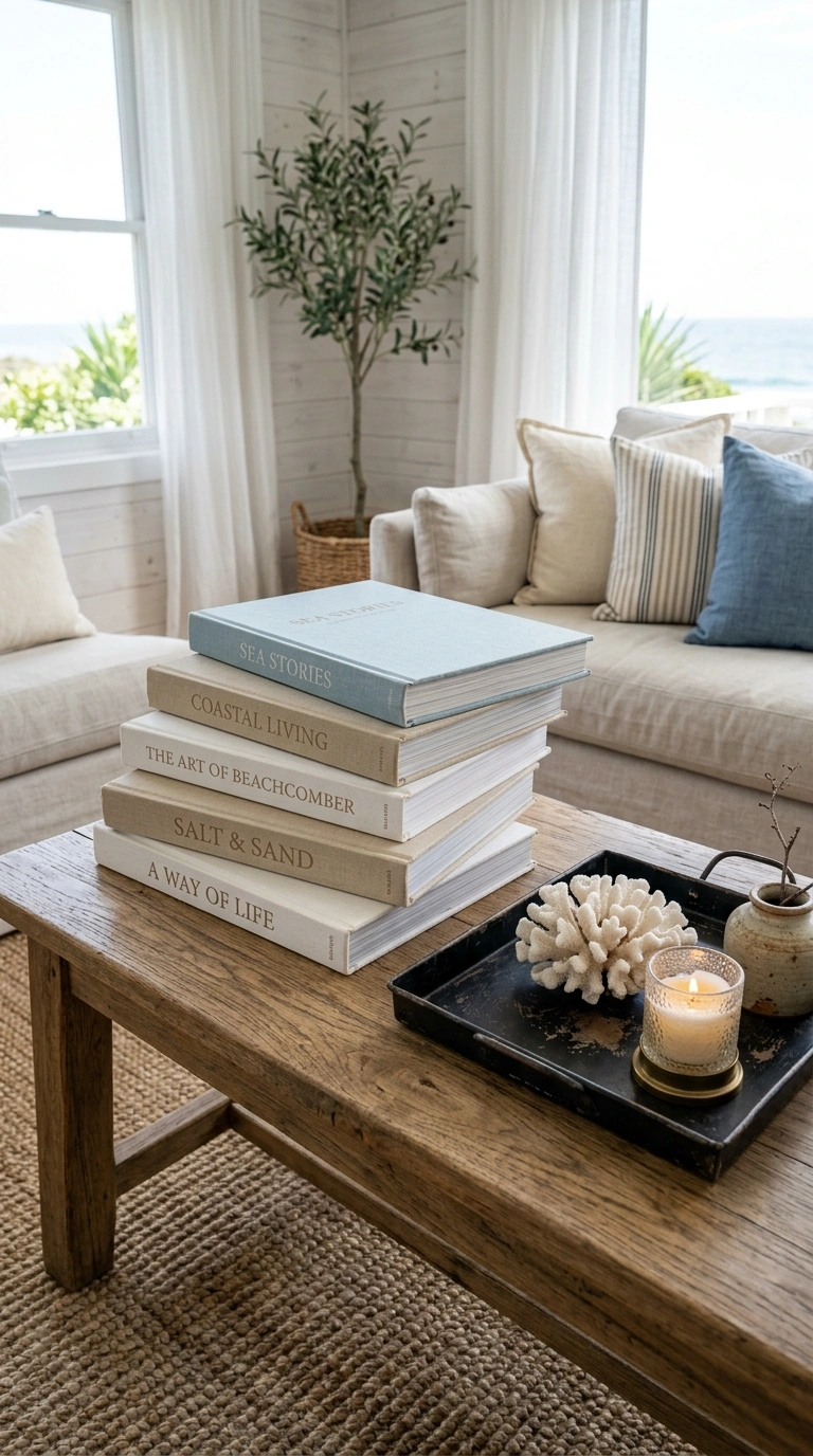 013 Book Ladder Stack A coffee table with a tall fanne