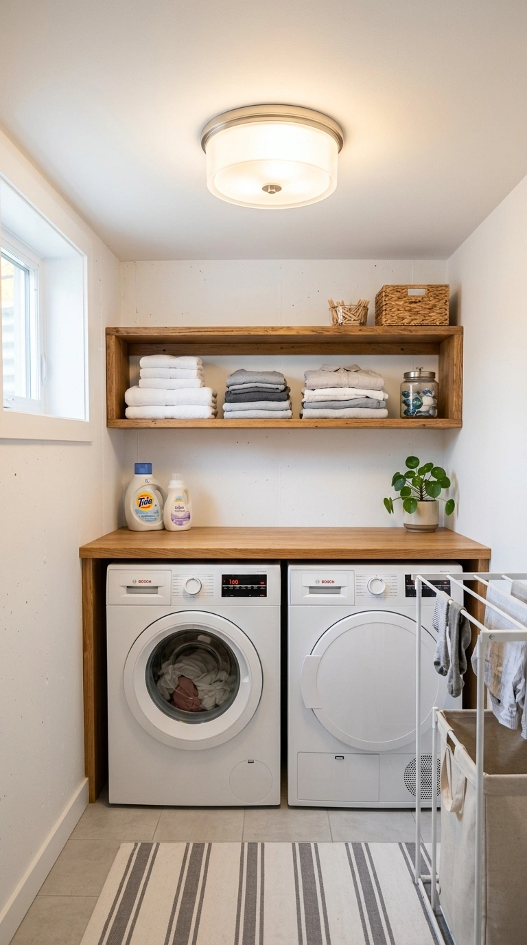 013 Ceiling Light Upgrade A basement laundry room with
