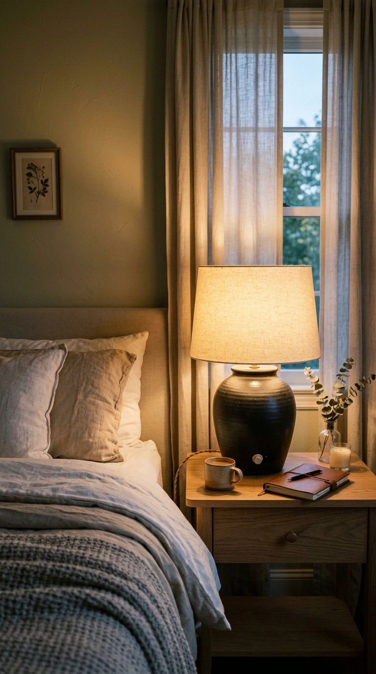 013 Dimmer Switch Lamps A bedroom nightstand with a wa