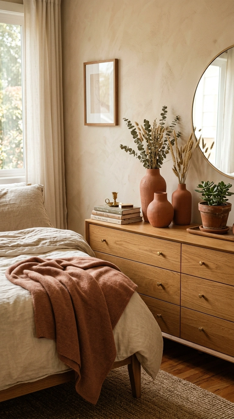 013 Earthy Terracotta Tones A bedroom dresser styled w