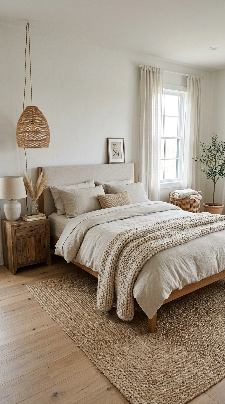 013 Layered Neutral Textures A bedroom with oatmeal li