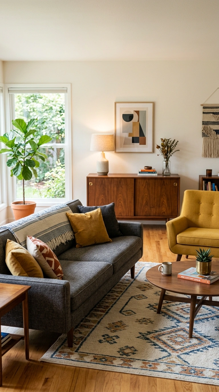 013 Mid Century Furniture A living room with a low pro