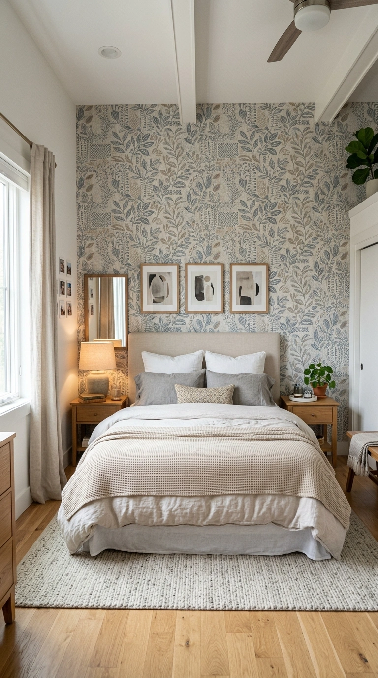013 Removable Wallpaper Accent A bedroom with a patter