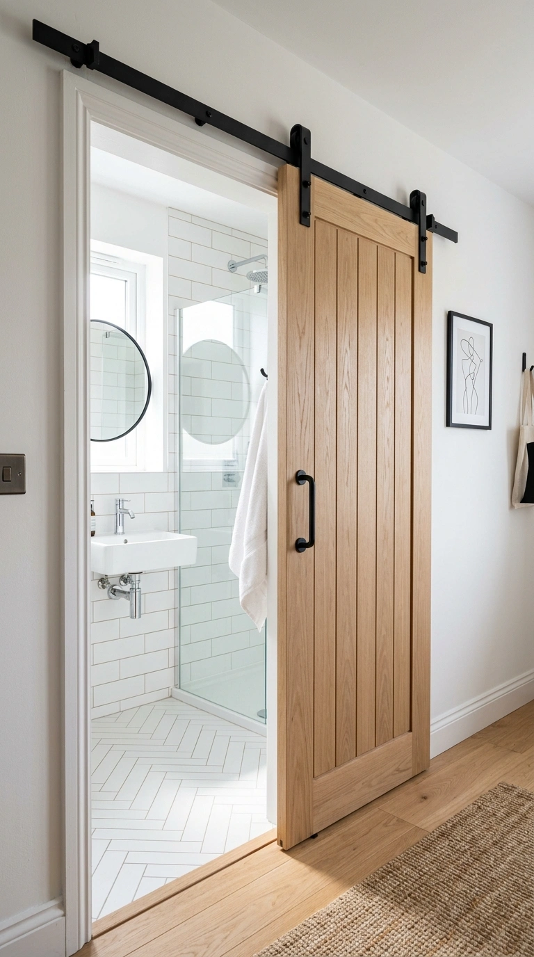 013 Sliding Barn Door A small ensuite bathroom entranc