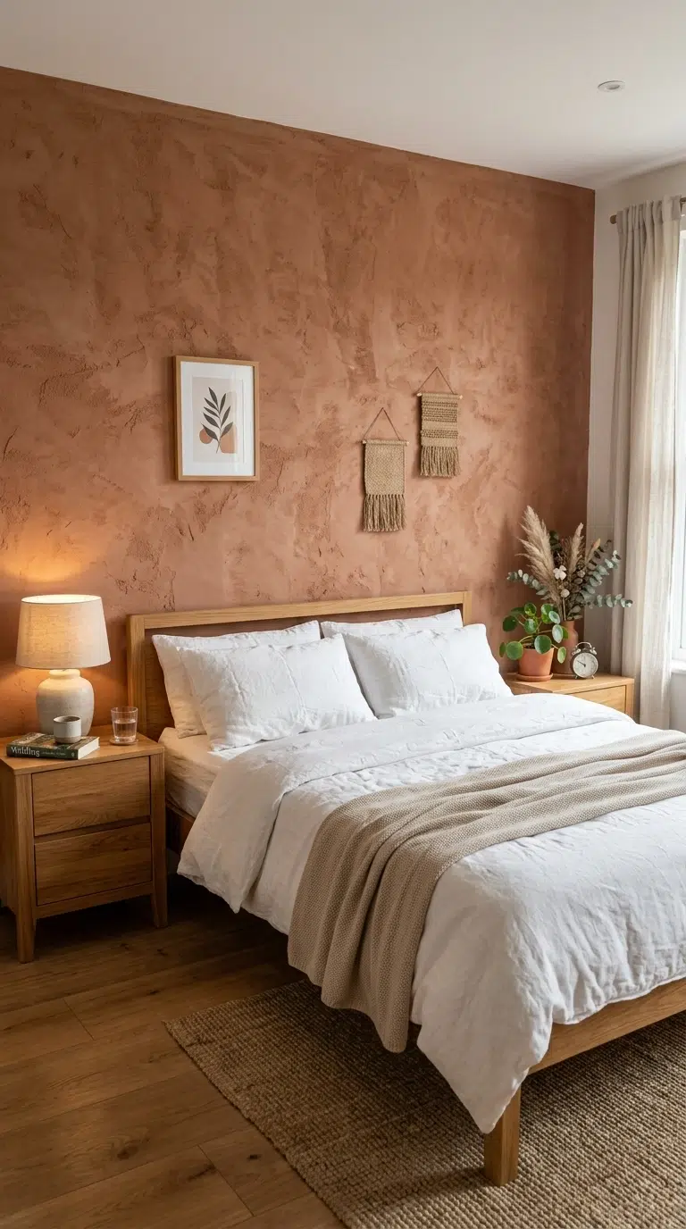 013 Textured Plaster Walls A bedroom with a textured c