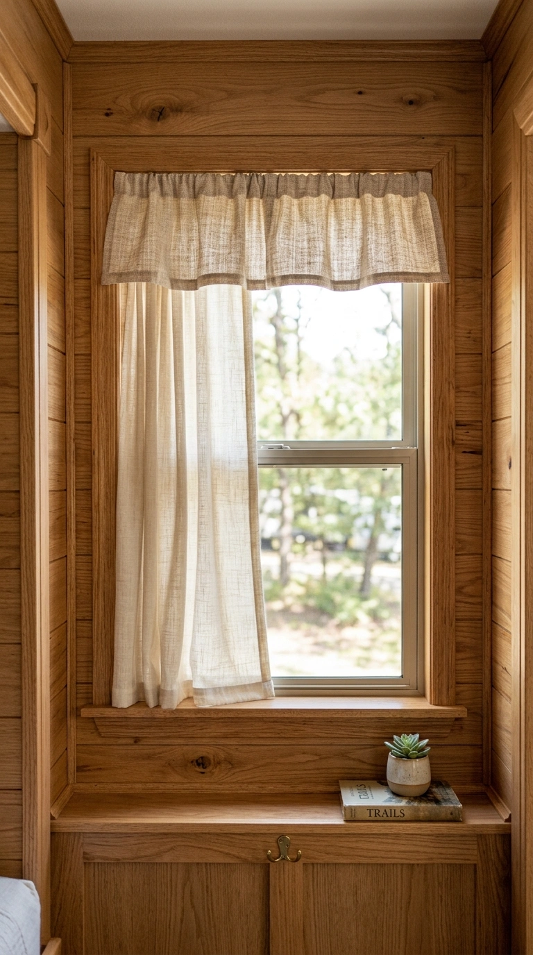 013 Window Valance Trim An RV window fitted with a sim