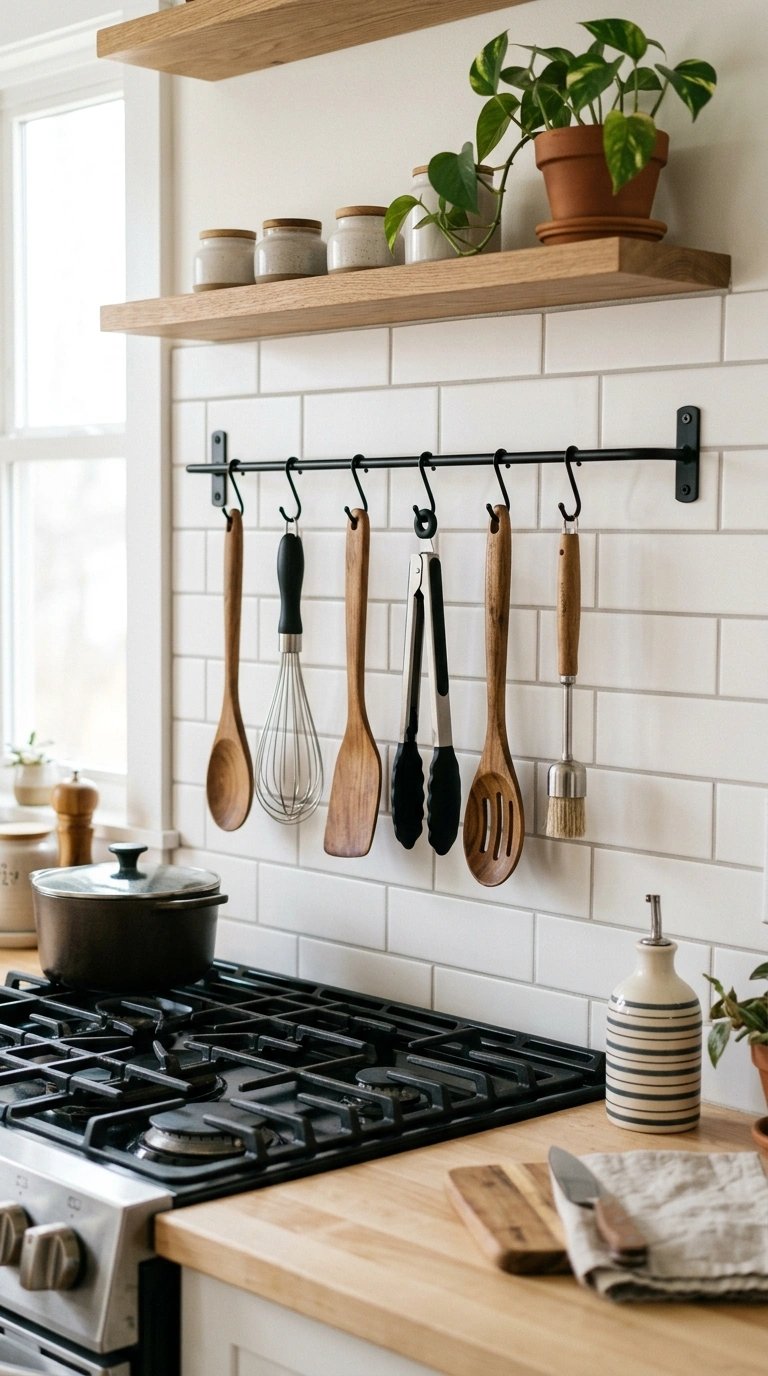 013 Wire Utensil Rail A matte black wire rail mounted