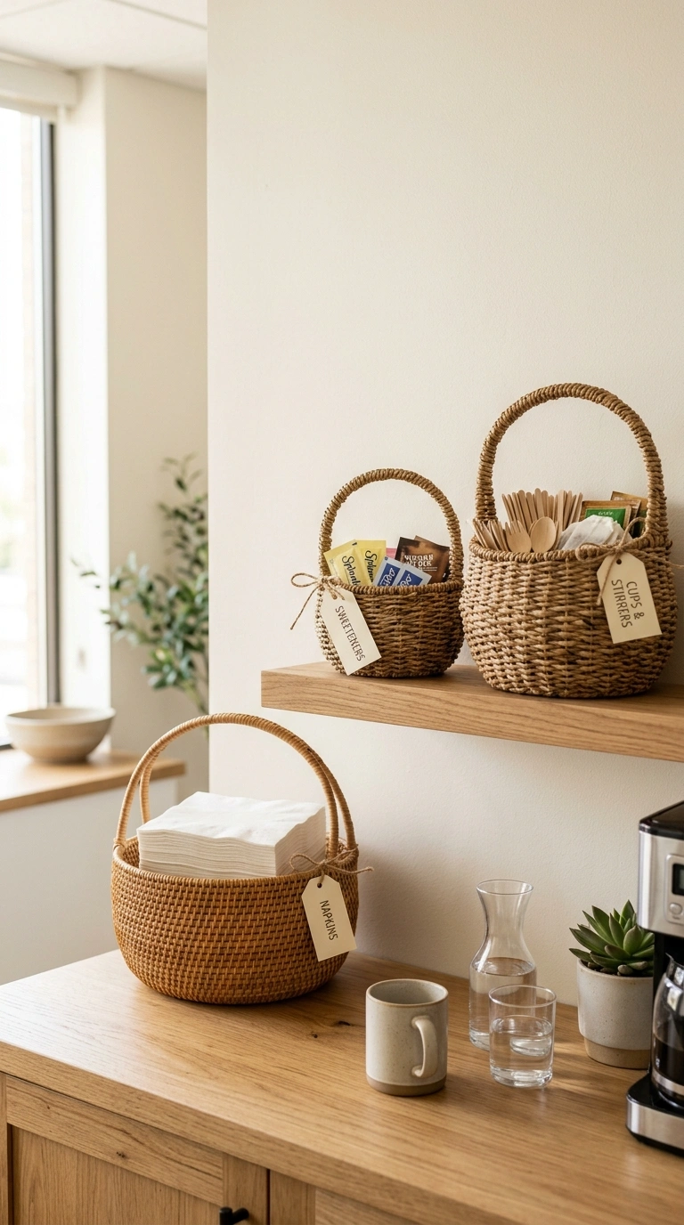 013 Woven Basket Storage Three woven baskets of varyin