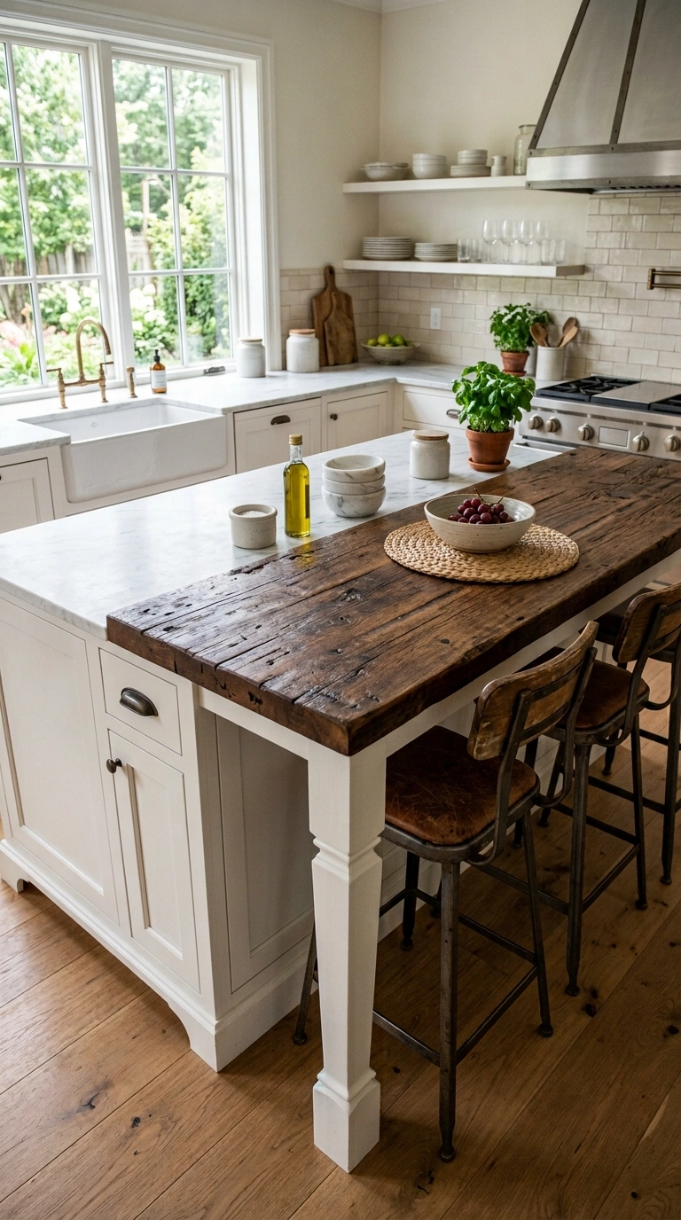 014 Distressed Wood Top A two level kitchen island wit
