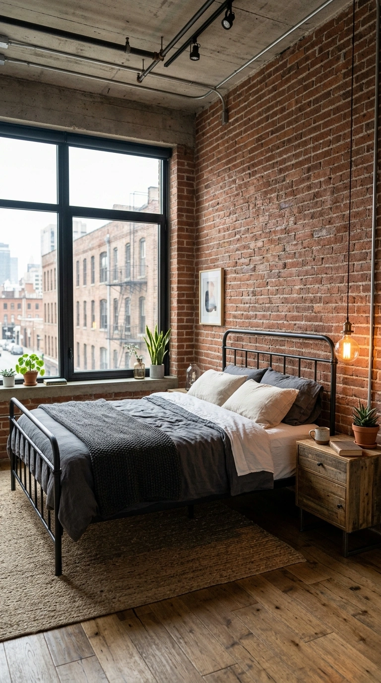 014 Industrial Loft Style A bedroom with an exposed br