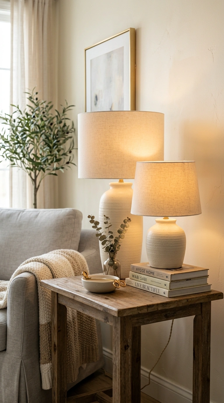 014 Layered Table Lamps A side table in a living room