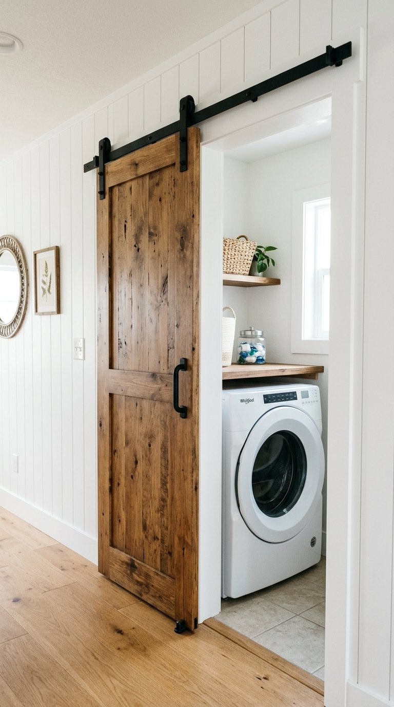 014 Sliding Barn Door A narrow laundry room entrance w