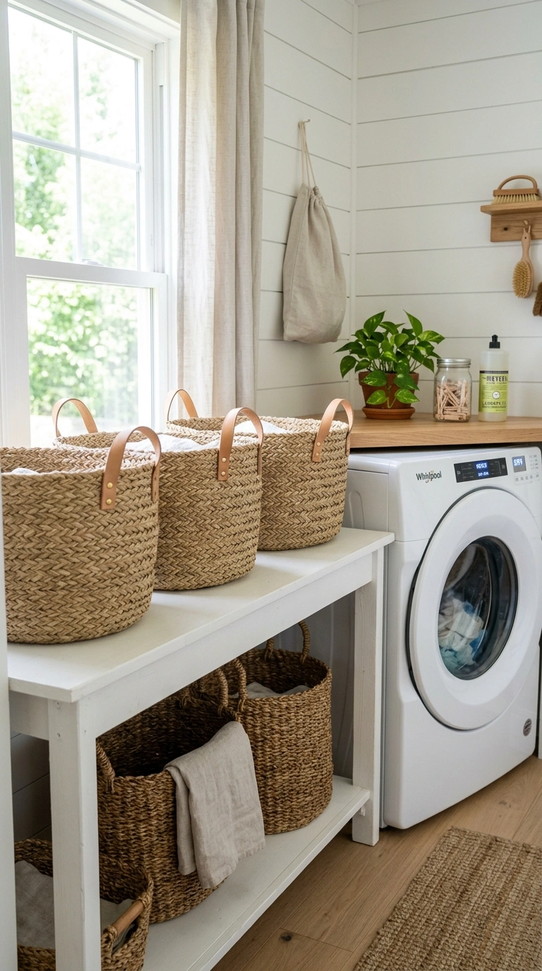014 Woven Storage Baskets A laundry room open shelf ho