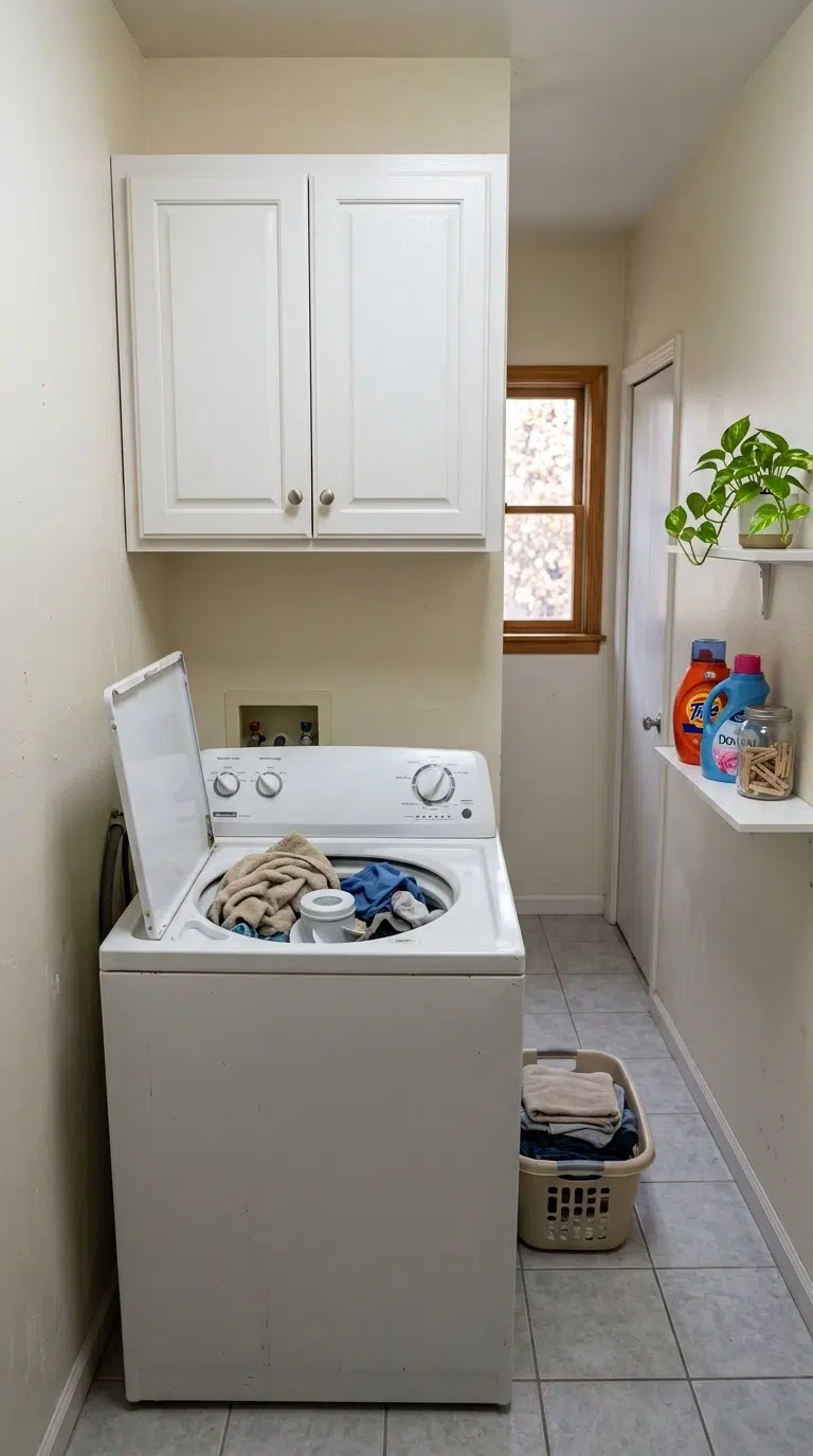 015 Cabinet Above the Machine A narrow laundry room wi