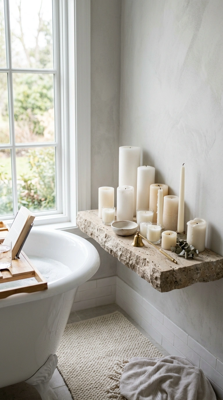 015 Candle Display Ledge A floating stone ledge beside