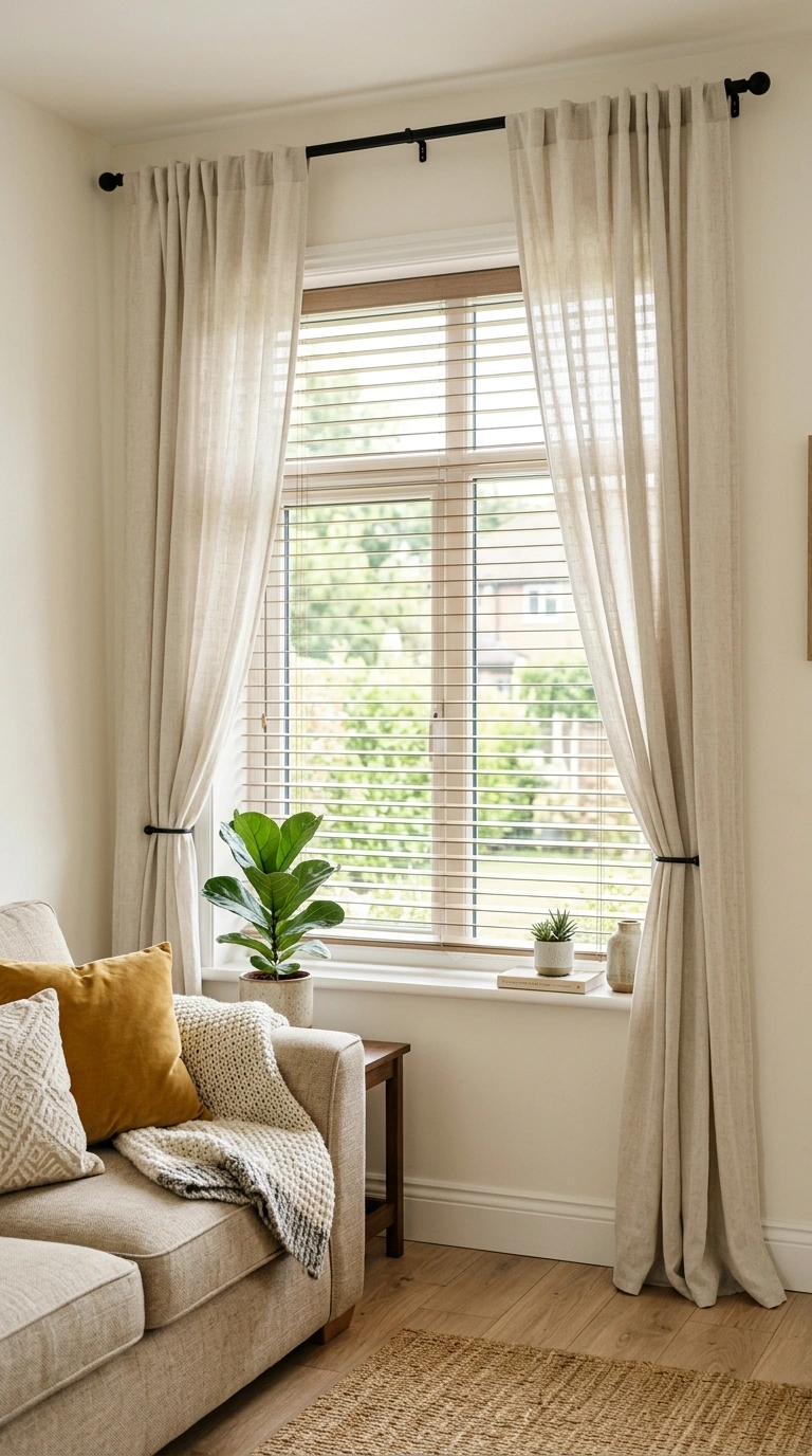 015 Curtains Over Blinds A living room window with sof